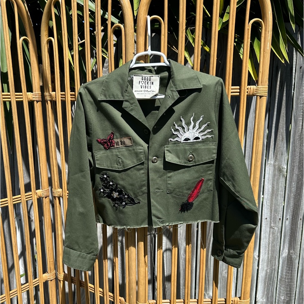 Blue Planet patch military cropped jacket